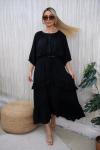 DÜĞMELİ LASTİKLİ  YAKA  ETEGİ FIRFIRLI KADIN YAZLIK TAKIM Siyah