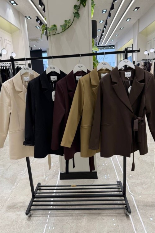 DÜĞMESİZ ÖNDEN BAĞLAMALI BLAZER KADIN CEKET Kahverengi