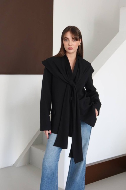 OMUZ BAĞLAMALI DÜĞMELİ BLAZER CEKET Siyah
