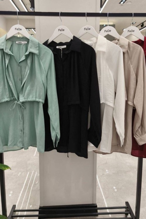 AEROBİN KUMAŞ ÖN BAĞLAMALI SALAŞ KESİM YAZLIK GÖMLEK  Kırmızı