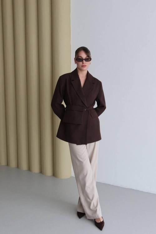 ÇANTALI BLAZER CEKET  Kahverengi