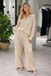 IŞILTILI PLİSE DÖKÜMLÜ PANTOLON TAKIM Bej