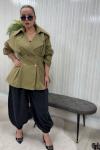 KOLLARI VE ÖNÜ GOLD DÜĞMELİ TRENÇKOT  Yeşil