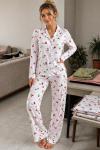 MİLAN KUMAŞ KİRAZLI PİJAMA TAKIMI  Beyaz