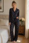 MİLAN KUMAŞ KİRAZLI PİJAMA TAKIMI  Lacivert