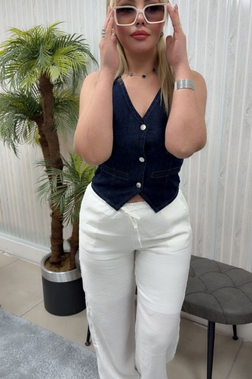 DÜĞMELİ ALT V KESİM KOT YELEK  Lacivert