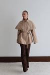 OMZU PELERİN BOYUNLU BEL KEMERLİ TRENÇKOT  Bej