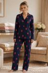 MİLAN KUMAŞ ÇİLEKLİ PİJAMA TAKIMI  Lacivert