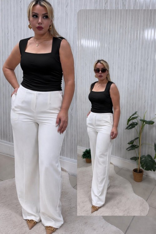 KARE YAKA KALIN ASKILI BEL BÜZGÜLÜ BLUZ Siyah