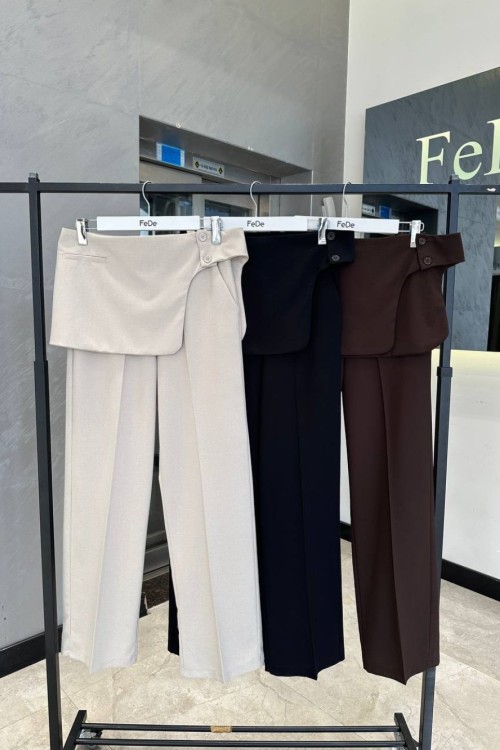 BELİNDE  ETEK GÖRÜNÜMLÜ PANTOLON Krem