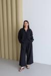 GÖMLEK ARKASI LASTİKLİ YANLAR DÜĞMELİ PANTOLONLU TAKIM Siyah