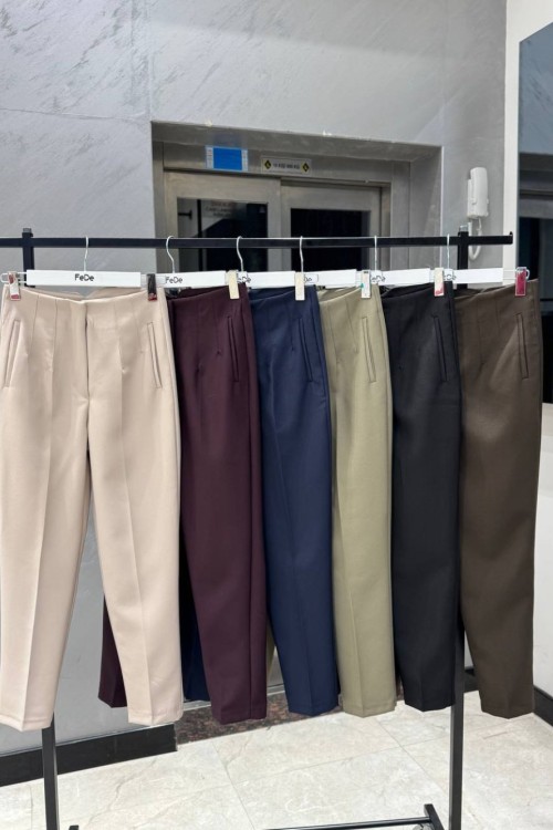 YÜKSEK BEL BORU PAÇA BELİ DİKİŞLİ PANTOLON  Haki