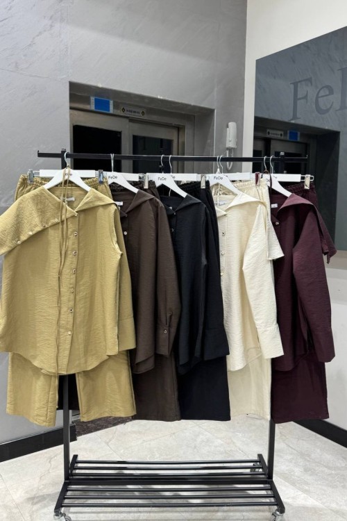 TEK OMZU ASİMETRİK KESİM BEL BAĞLAMALI TUNİK TAKIM Siyah