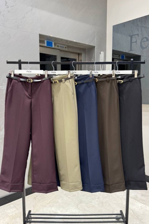 KEMER DETAYLI DUBLE PAÇA PANTOLON  Siyah