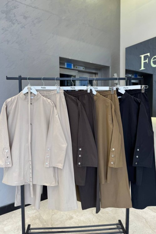 KOL UCU VE ÖNÜ ÇITÇITLI KEMERLİ TUNİK TAKIM Yeşil