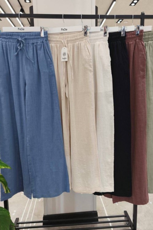 KETEN GÖRÜNÜMLÜ AYROBİN PANTOLON  Mavi