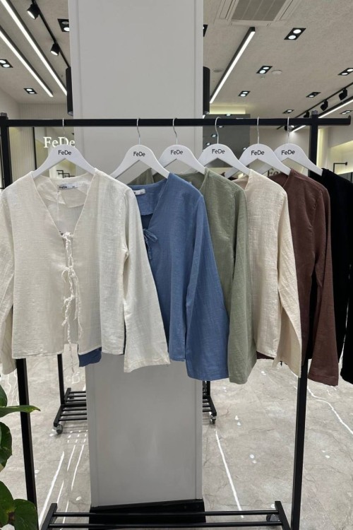 3 BAĞLAMALI DEKOLTE SALAŞ GÖMLEK  Bej