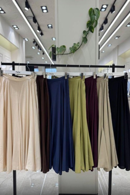 BELİ LASTİKSİZ DÖKÜMLÜ SALAŞ ETEK Kahverengi