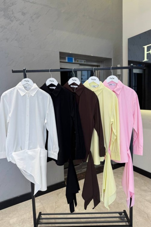 ALTTAN BAĞLAMALI DÜZ GÖMLEK  Pembe