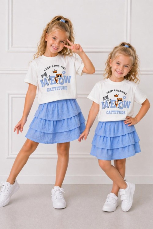 MEOW CATTITUDE KAT KAT ETEKLİ TAKIM Mavi