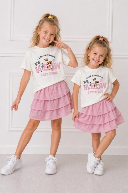 MEOW CATTITUDE KAT KAT ETEKLİ TAKIM Gül