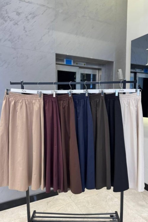 BELİ LASTİKLİ GABARDİN KUMAŞ DÜZ ETEK Krem