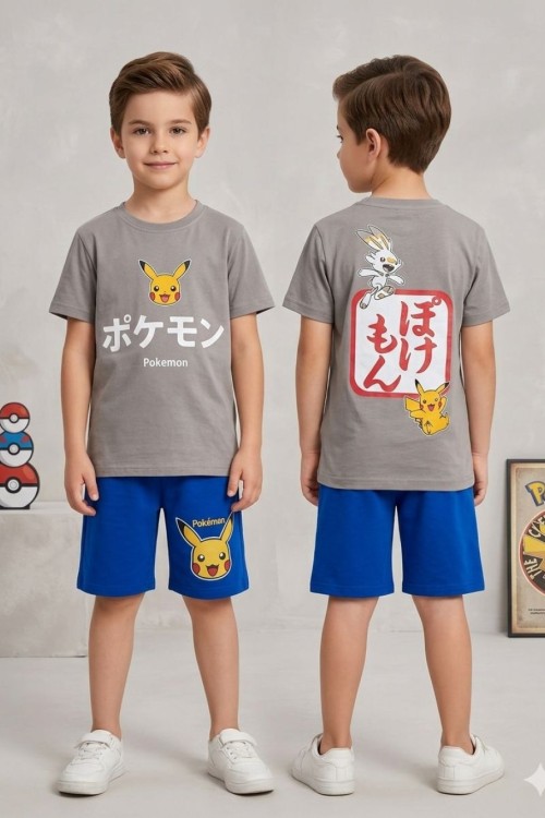 Kampanyalı Pokemon   Şortlu Takım  Gri