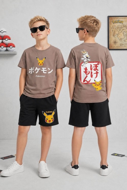 Kampanyalı Pokemon   Şortlu Takım  Kahverengi