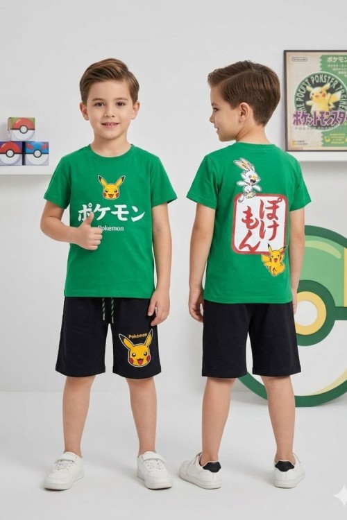Kampanyalı Pokemon   Şortlu Takım  Yeşil