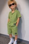 Kampanyalı Çizgili Gömlek Şortlu Takım  Yeşil