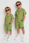 Kampanyalı Çizgili Gömlek Şortlu Takım  Yeşil