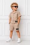 KAMPANYALI KARELİ DÜĞMELİ ŞORTLU TAKIM  Bej