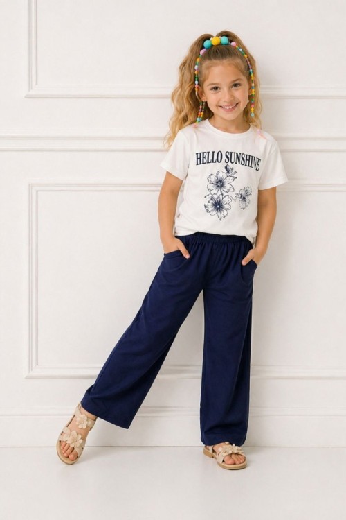 HELLO SUNSHINE CEPLİ KETEN PANTOLON TAKIM  Lacivert
