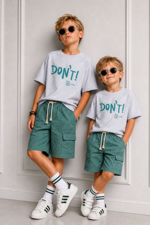 DON T! BASKILI CEPLİ ŞORTLU TAKIM  Yeşil