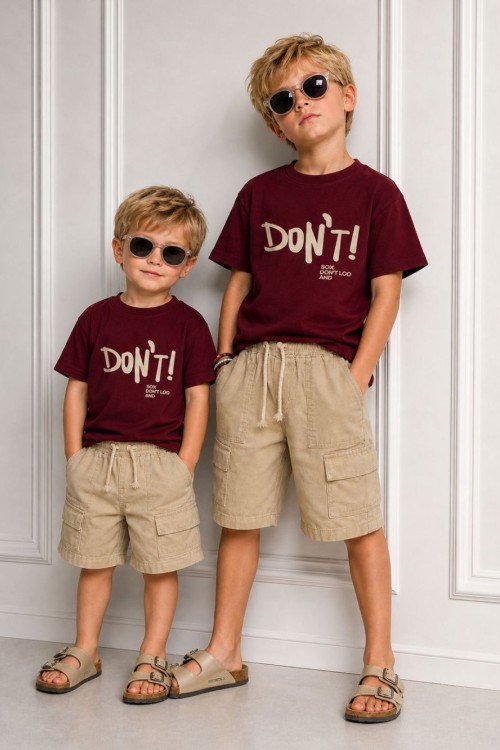 DON T! BASKILI CEPLİ ŞORTLU TAKIM  Bej