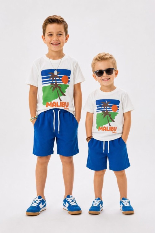 MALIBU BABY CEPLİ  ŞORTLU TAKIM  Mavi