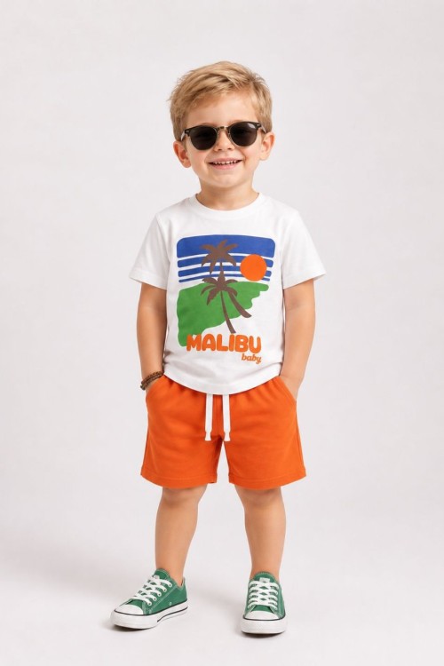 MALIBU BABY CEPLİ  ŞORTLU TAKIM  Turuncu