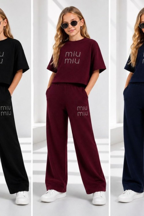 KAMPANYALI TAŞLI MIU MIU EŞOFMAN TAKIMI  Lacivert