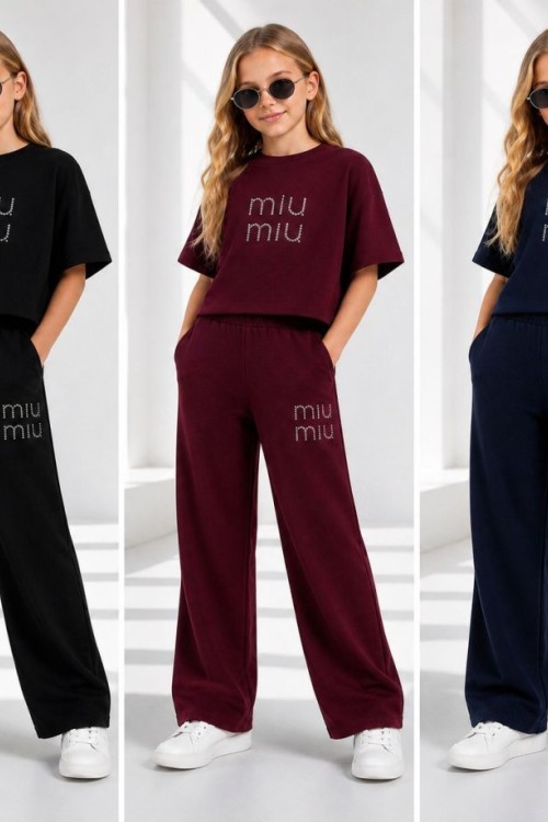 KAMPANYALI TAŞLI MIU MIU EŞOFMAN TAKIMI  Siyah