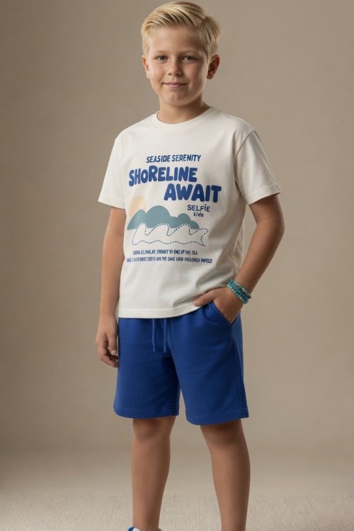 SHORELINE AWAİT BASKILI ŞORTLU TAKIM  Mavi