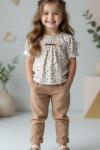 ÇİÇEKLİ GÜPÜRLÜ ÖNÜ LASTİKLİ BEBEK TAKIM  Kiremit