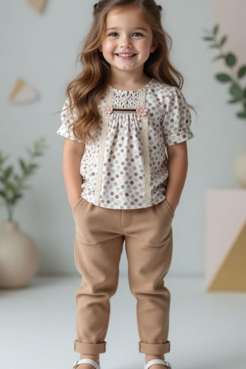 ÇİÇEKLİ GÜPÜRLÜ ÖNÜ LASTİKLİ BEBEK TAKIM  Kiremit