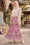 GÜL DESENLİ KRAŞ ETEK  Pembe