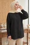 KOLLARI İP DETAYLI DÜZ SADE TUNİK Siyah