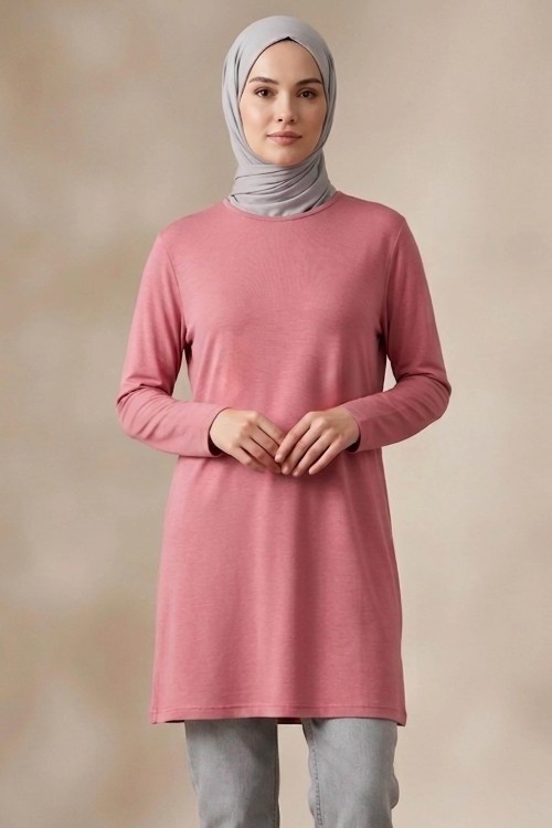 DÜZ SADE UZUN TUNİK  Pembe