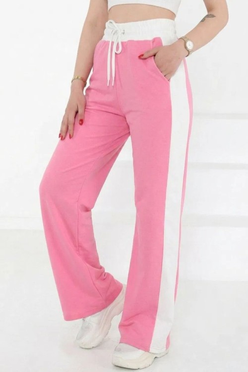 KENARI TEK KALIN ŞERİTLİ EŞOFMAN ALTI Pembe