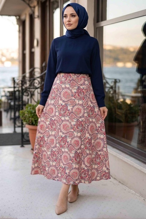 KARIŞIK ÇİÇEK MOTİFLİ ETEK Pembe