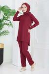 FİTİLLİ KENARI YIRTMAÇLI PANTOLON TAKMI Bordo