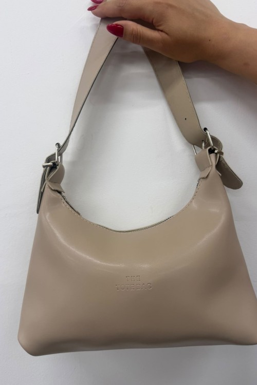 THE TOTE BAG KEMERLİ DERİ ÇANTA Krem