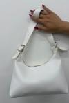 THE TOTE BAG KEMERLİ DERİ ÇANTA Beyaz
